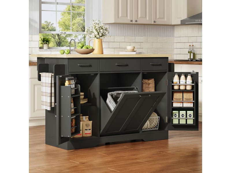  Îlot de cuisine mobile avec plan de travail pliable mdf noir 120 x 45(70) x 87 cm  - Conforama D