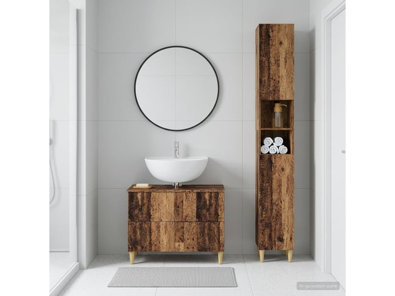  Ensemble de 2 meubles de salle de bain delft bois ancien cf63107  - Conforama B