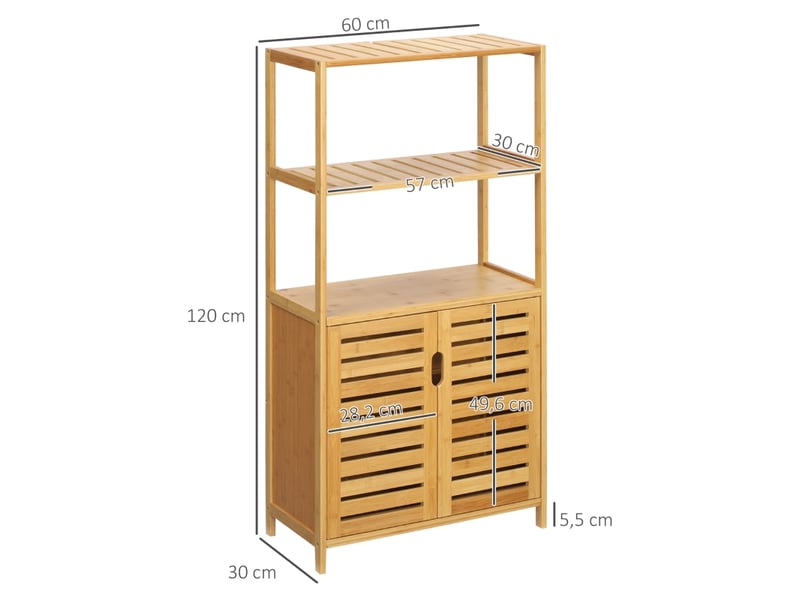  Meuble de salle de bain en bambou avec portes à lattes, étagère et finition bois naturel  - Conforama C