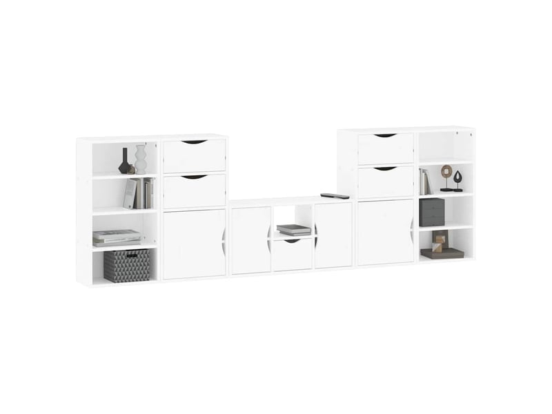  Meubles tv - banc tv - meuble de rangement 5 pcs avec rangement odda blanc bois de pin massif  - Conforama D