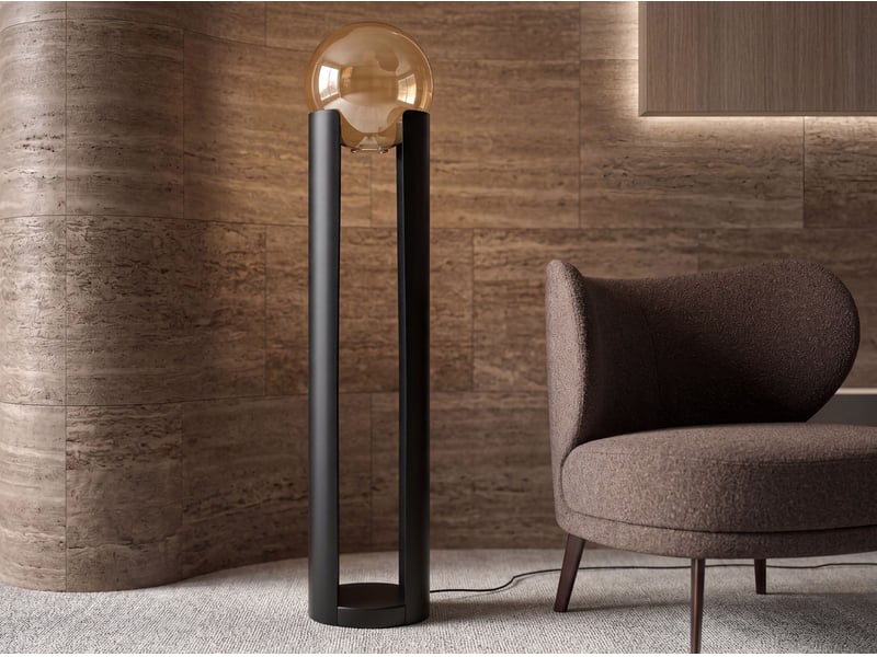  Lampadaire en verre fumé ambré et acier noir 8108 - Conforama D