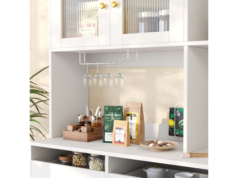  Buffet 150x40x170, moderne minimaliste avec portes vitrées rangement multi-couches accents dorés buffet salle à manger  - Conforama D