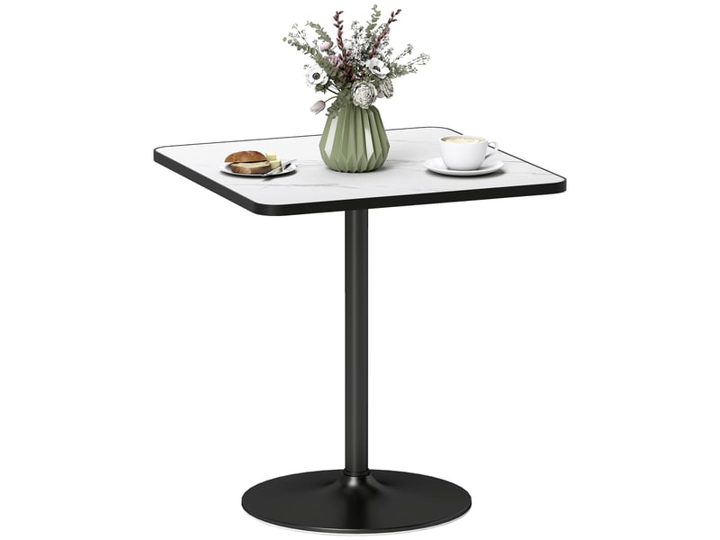  Table à manger pour 4 personnes table de cuisine style moderne avec plateau effet marbre et base ronde, 70 x 70 cm, blanc  - Conforama A