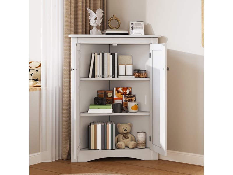  Meuble salle de bain - 61.5x34.5x80cm - armoire de coin autoportante avec 2 portes, 3 niveaux de rangement en bois mdf - blanc  - Conforama C