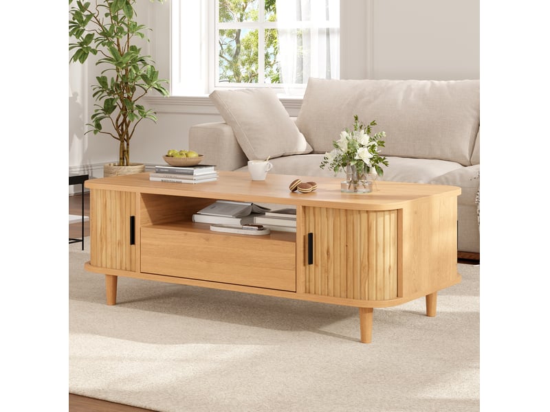  Table basse 100x50x35 cm coloris bois naturel avec rangement et 1 tiroir  - Conforama B