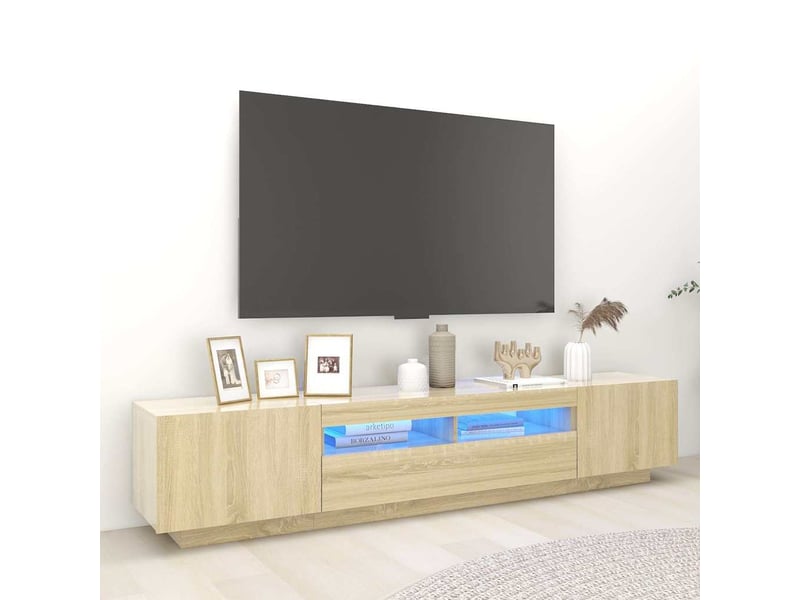 Meuble tv - banc tv - meuble de rangement avec lumières led chêne sonoma 200x35x40 cm  - Conforama B