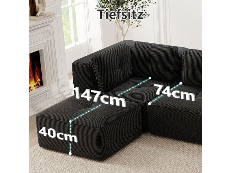  Canapé modulable confortable assise profonde coussins moelleux revêtement en velours côtelé sans montage antidérapant sans structure  - Conforama E