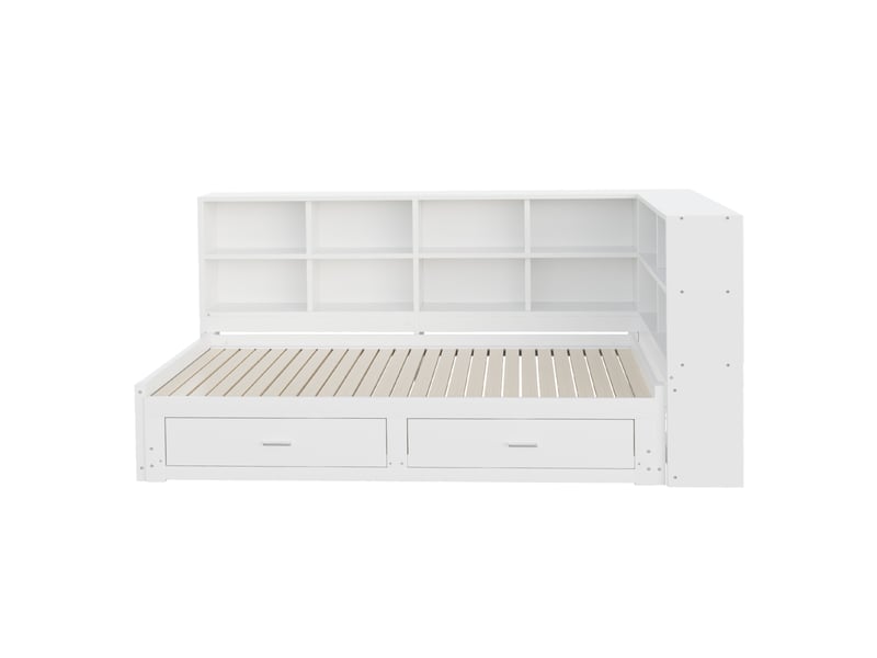  Lit banquette 90x190 cm extensible 180x190 cm – blanc – rangements, prise intégrée - sans matelas  - Conforama D