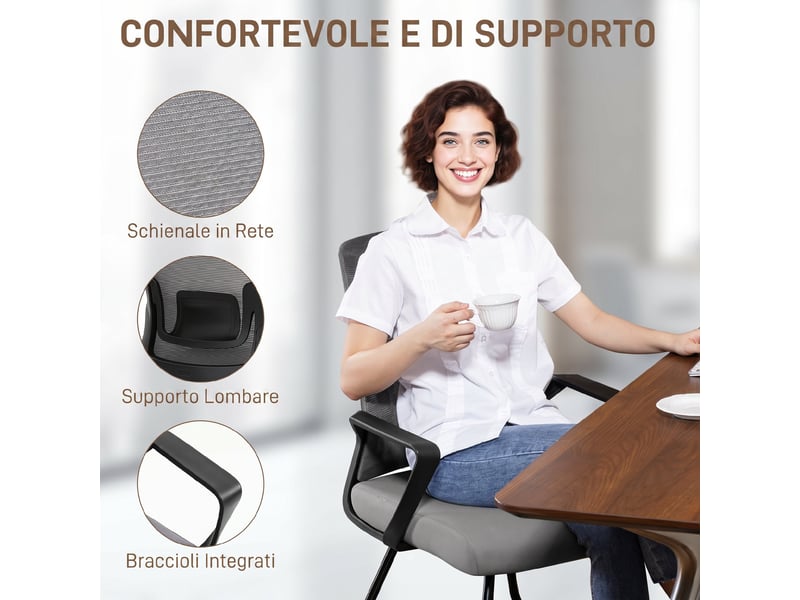  Chaise de bureau en tissu mesh transparent sans roulettes pour salle d'attente et salle de conférence, gris foncé  - Conforama E