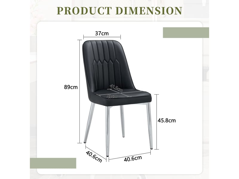  Chaise de salle à manger assise élargie chaise repas similicuir noir design moderne et minimaliste dossier pieds en métal argenté  - Conforama C
