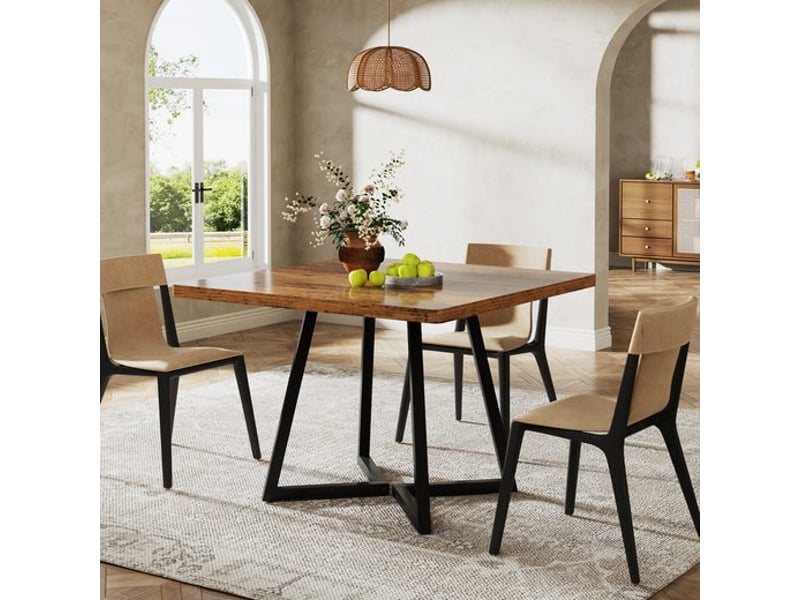 Table à manger pour 4 personnes, table avec pied métallique table de salle à manger en bois - Conforama D
