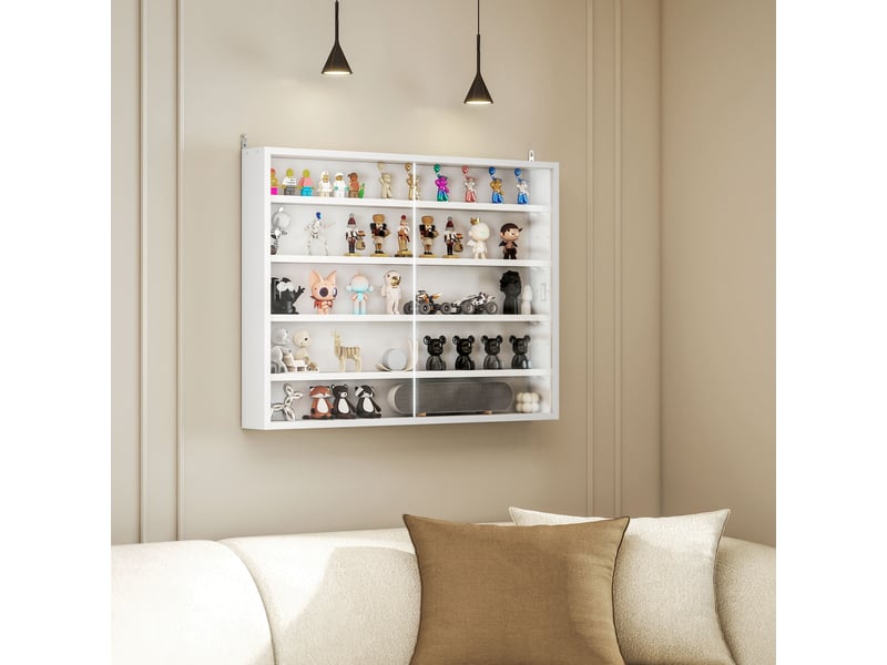  Vitrine murale pour objets de collection 4 étagère réglables en hauteur et 2 portes coulissantes 80 x 9,5 x 60 cm blanc  - Conforama D