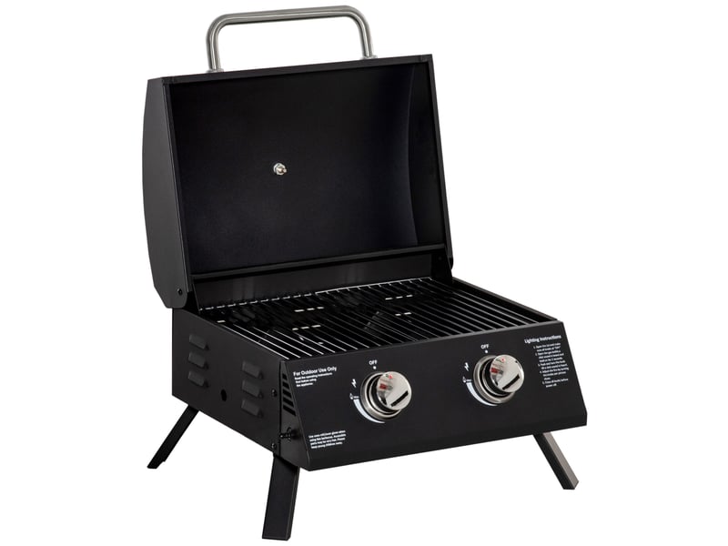  Barbecue gaz de table transportable pieds pliables - 2 brûleurs 5 kw - barbecue gaz de camping - grille de  - Conforama A