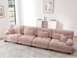 Canapé droit modulable4 places, assise extra-profonde, larges accoudoirs, chenille rose, 406x77x81cm, pour salon