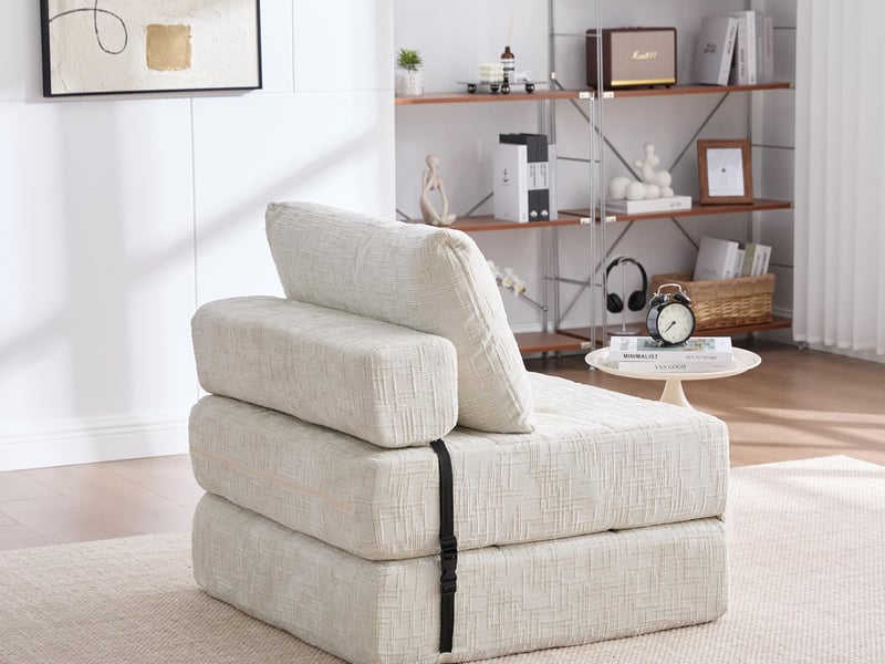 Canapé 1 place convertible en tissu chenille beige - canapé lit 2 en 1 - assise haute résilience - pour salon, studio ou chambre d’amis - Conforama W