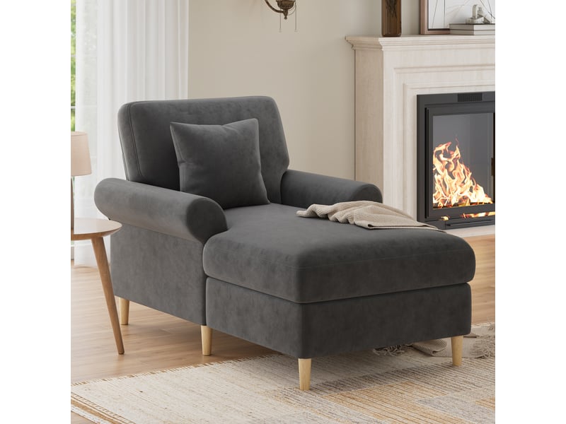  Canapé convertible 1 place en velours gris avec coussin inclus et dossier inclinable pour salon  - Conforama W
