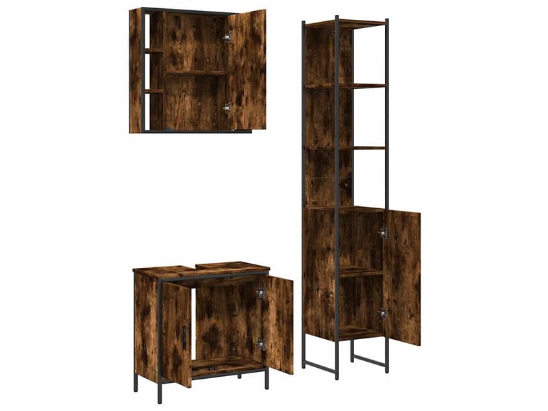 Ensemble d'armoires de salle de bain 3 pcs chêne fumé shl4702 - Conforama E
