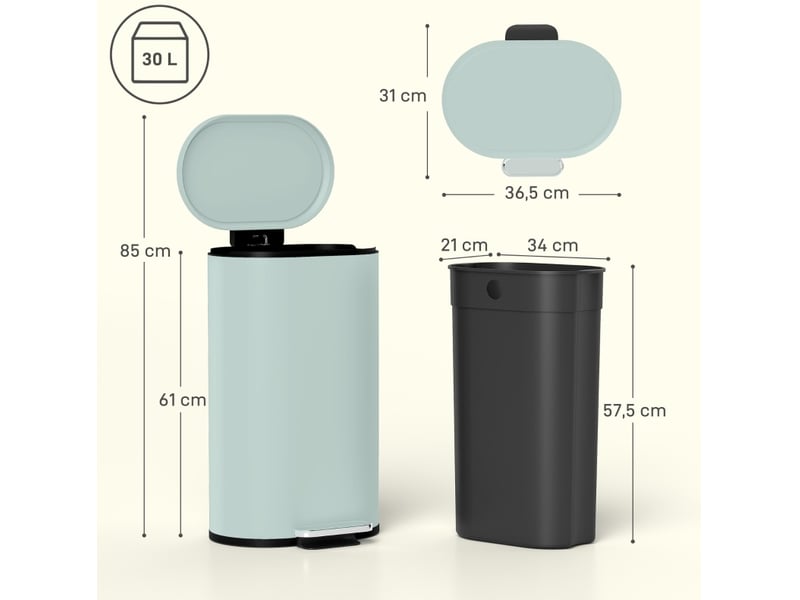 Poubelle de cuisine 30 l 36,5 x 31 x 61 cm à pédale verte - Conforama C