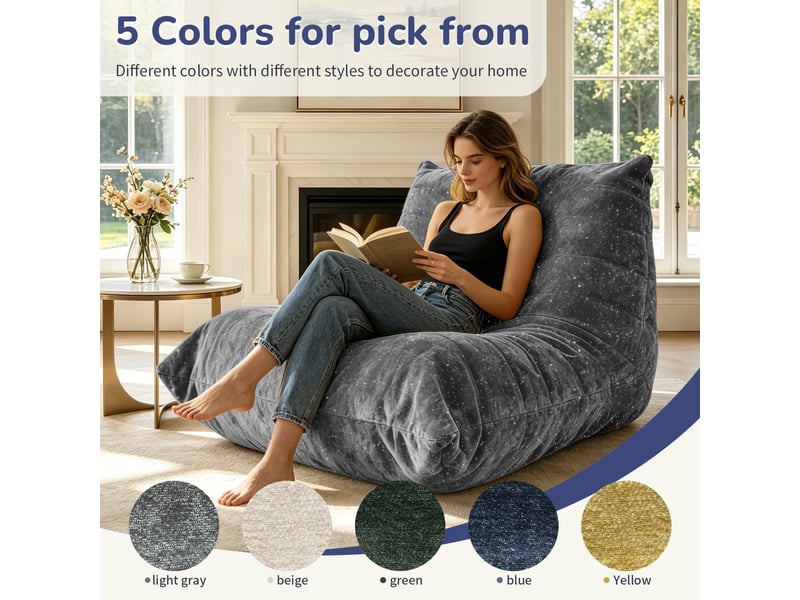  Fauteuil 1 place - 100x90x80cm - fauteuil pouf chenille lumineux avec mousse haute résilience - gris  - Conforama C
