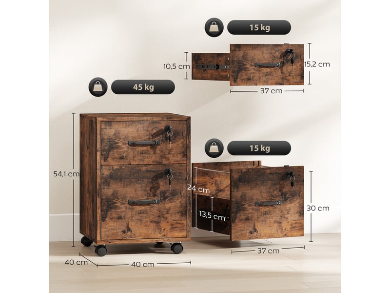 Caisson de bureau mobile 2 tiroirs sur roulettes marron 40 x 40 x 54,1 cm  - Conforama C