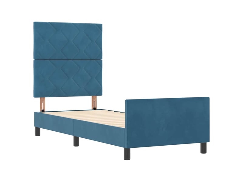  Lit simple- lit adulte -  lit à ressorts avec tête de lit bleu foncé 80 x 200 cm velours  - Conforama D