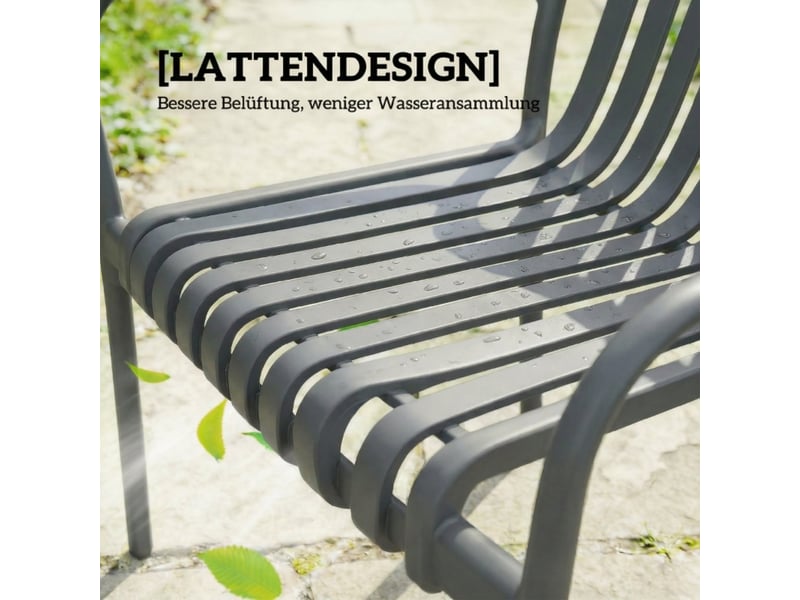  Lot de 4 chaises de jardin empilables en plastique gris foncé avec accoudoirs et dossier ergonomique  - Conforama D