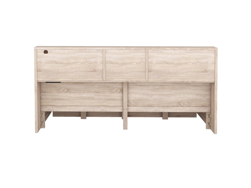  Lit banquette 140x200 avec lit gigogne 90x190, éclairage led, prises usb et rangement, bois naturel  - Conforama R