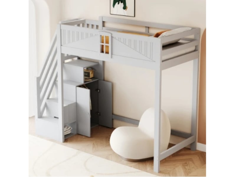 Lit superposé enfant 90×200, échelle 4 marches, garde-corps, pinmdf, blanc - Conforama D