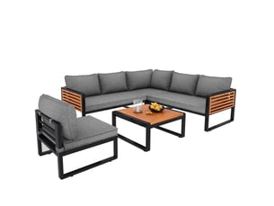 Canapé salon modulable extérieur 5 places métal polyester gris avec table basse homvra