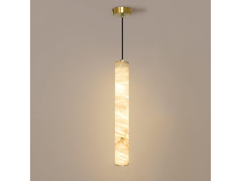  Suspension en marbre naturel 50cm, dorée – led lumière chaude, style chandelier moderne  - Conforama C
