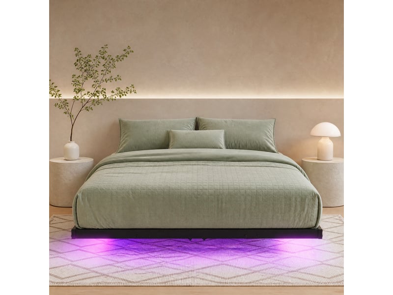 Lit 140x200 effet flottant avec led et station de charge evryae - Conforama C