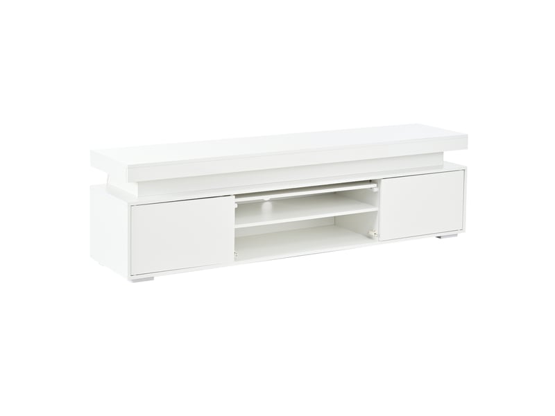 Meuble tv 180 x 40 x 56 cm, 4 tiroirs, 2 portes, façade ondulée, jusqu’à 75 pouces, noyer foncé - Conforama B