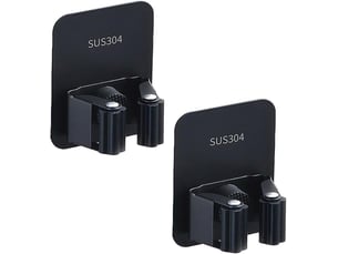 Lot de 2 supports muraux pour balai en acier inoxydable, auto-adhésifs, solution de rangement pour cuisine, garage, jardin et salle de bain (noir