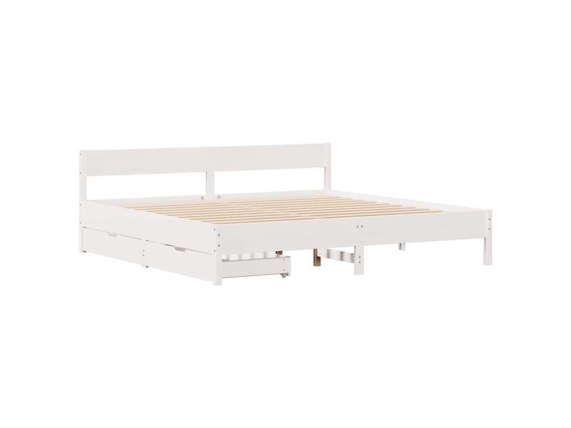 Lit double- lit adulte -  cadre de lit sans matelas blanc 200x200 cm bois massif de pin  - Conforama B