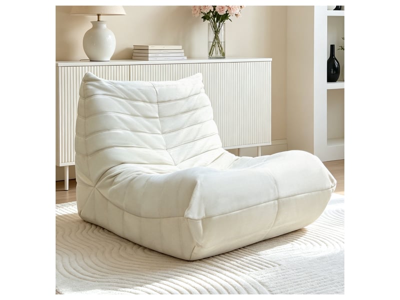 Fauteuil de sol lounge ergonomique 100x90x70 cm, grande assise confortable en tissu effet flanelle blanc OMNIGLINT TRADING LTD - Conforama B