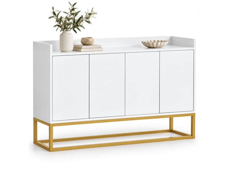  Buffet, armoire de rangement, avec 4 portes et étagère réglable, moderne, 120x30x80 cm, pour salon, salle à manger, bureau, blanc  - Conforama A