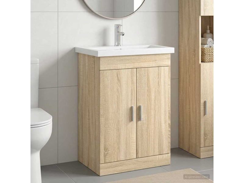  Ensemble de mobilier de salle de bain chêne sonoma shl4337  - Conforama B