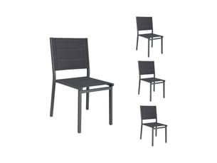 Lot de 4 chaises d'extérieur en textilène matelassé et aluminium gris