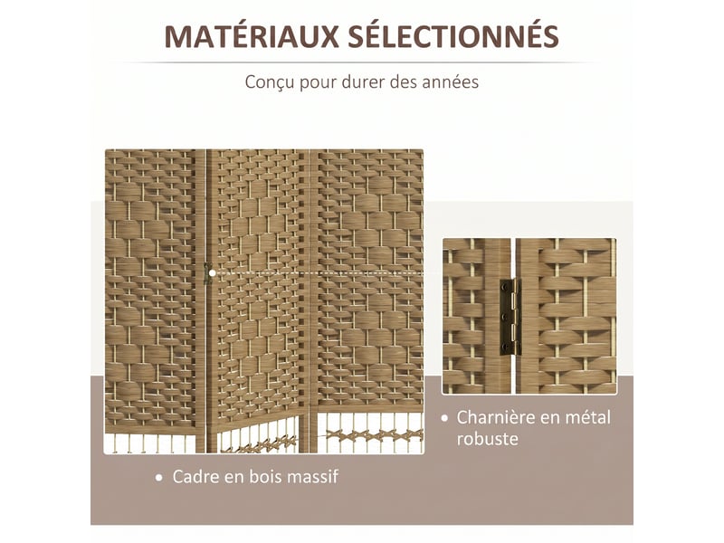  Paravent intérieur en bois séparateur de pièce cloison pliable 4 panneaux bois naturel 160 x 170 cm  - Conforama E