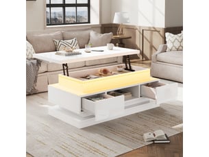Table basse relevable avec 2 tiroirs, led et port usb, rangement caché et niche ouverte, salon, blanc 100×50×40 cm - uvrion