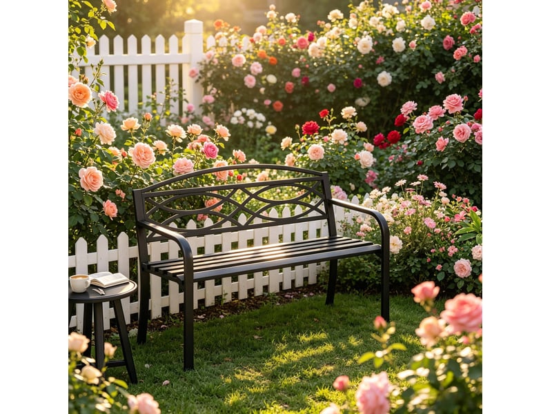 Banc de jardin 2 à 3 places avec dossier en métal noir homvra  - Conforama D