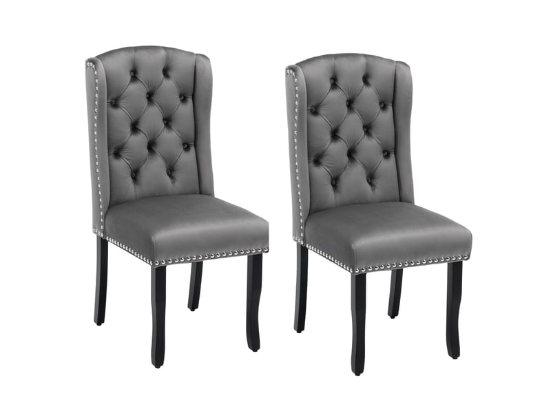  Lot de 2 chaises de salle à manger en velours gris, pieds en chêne  - Conforama A