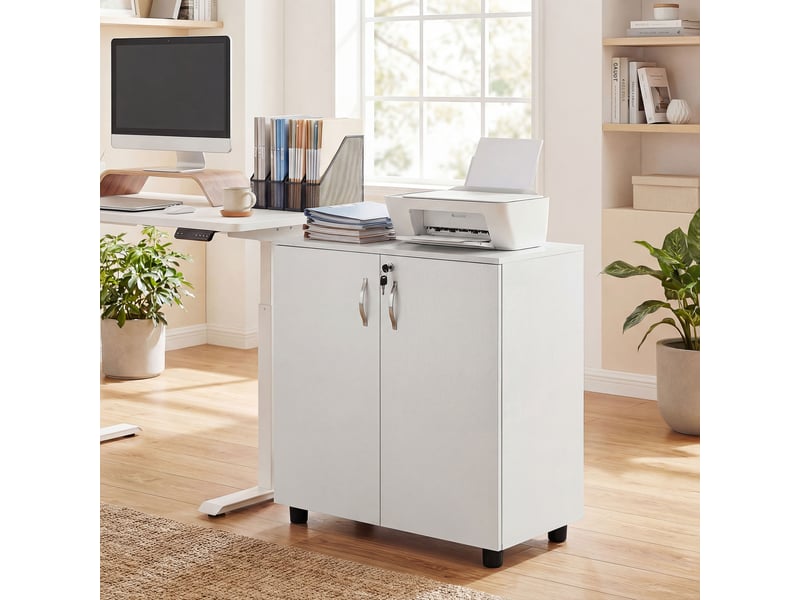  Armoire de bureau à 2 niveaux, meuble de rangement bureau avec 2 portes, serrures et clés, 80x40x80cm, blanc  - Conforama C