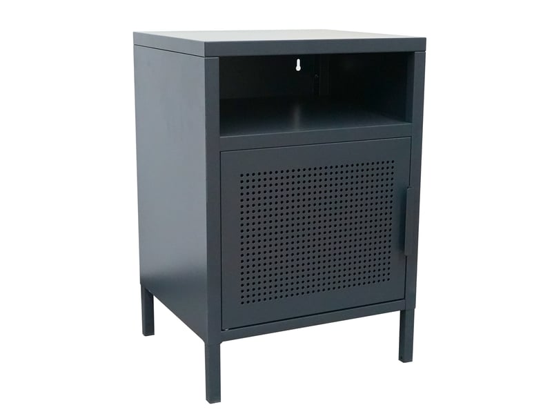  Nordlys - table de chevet nuit appoint 1 porte en métal avec rangement metal bleu  - Conforama A