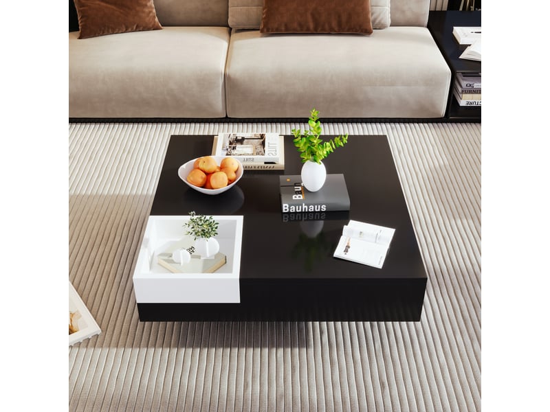  Table basse carrée 72x72x30 cm avec rangement et led, noir et blanc  - Conforama W