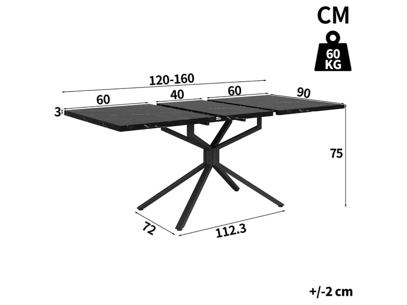  Table extensible effet marbre noir avec pied étoile, 120 à 160 cm Fay Lum - Conforama C
