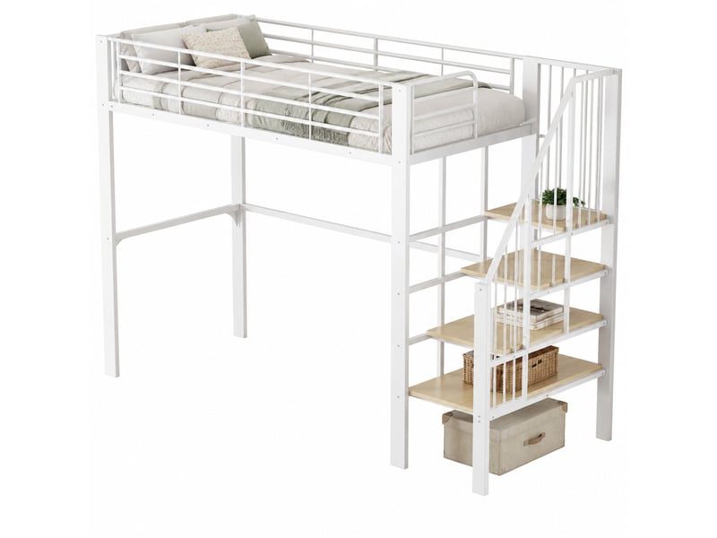  Lit mezzanine 90x200 cm avec escalier et rangement coloris blanc  - Conforama A