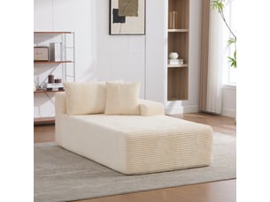 Méridienne canapé salon moderne en tissu chenille couleur ivoire confort doux