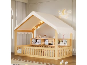 Lit baldaquin 90x200 cm <strong>OKMYHOME</strong>  <strong></strong> coloris naturel