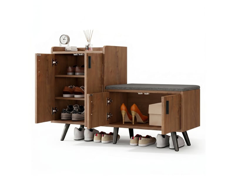  Banc à chaussures avec rangement - 120x34x82,8 cm bois - meuble à chaussures moderne 4 portes avec assise rembourrée et espace  - Conforama A